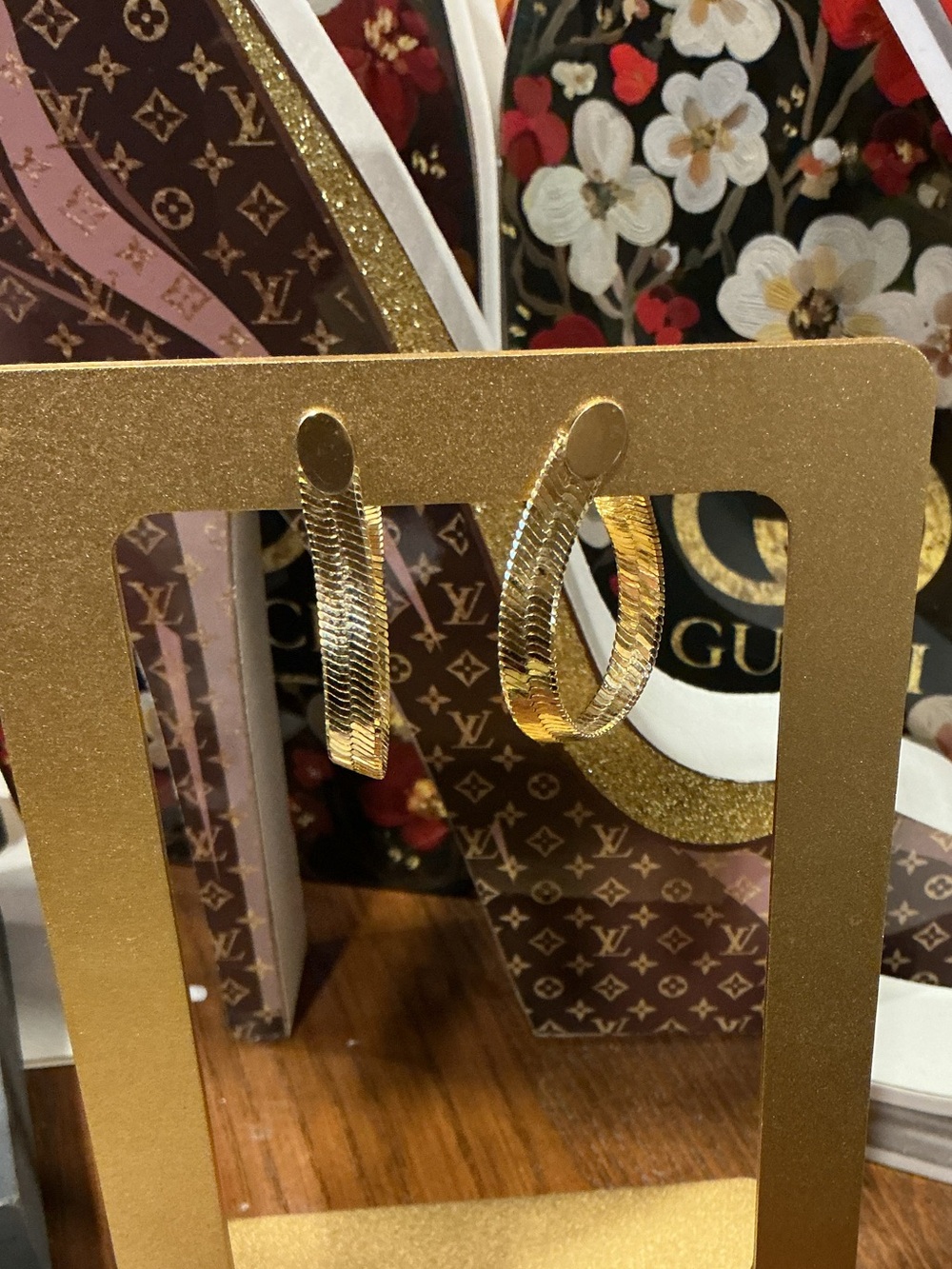 Gold Textured Hoop Drop Earrings -